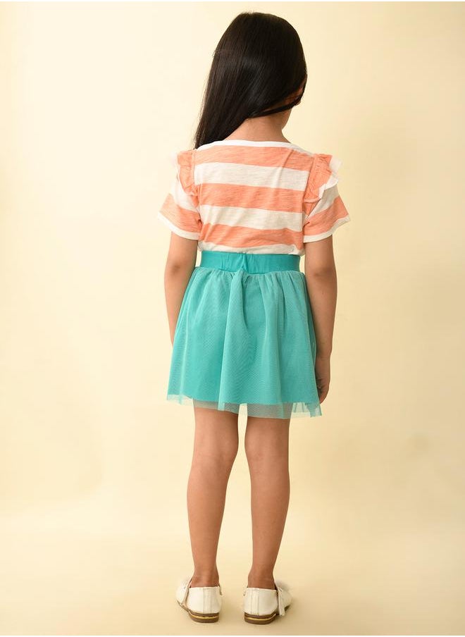 LILPICKS - Striped Top & Mesh Insert Skirt Set by Styli - Image 1