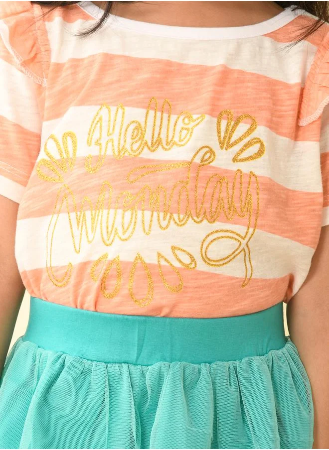 LILPICKS Striped Top & Mesh Insert Skirt Set by Styli