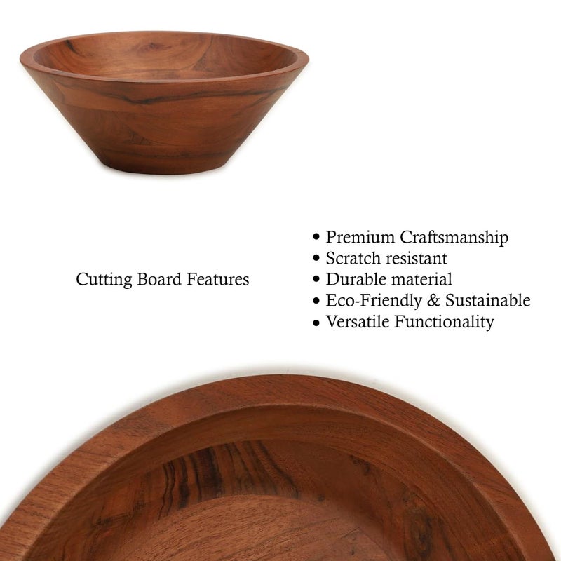 Ariya 12 Inch Acacia Wood Salad Bowl, Handmade Round Bowl for Salads, Vegetables, Fruits & Decorative Centerpieces, Elegant & Durable for Kitchen - Image 3