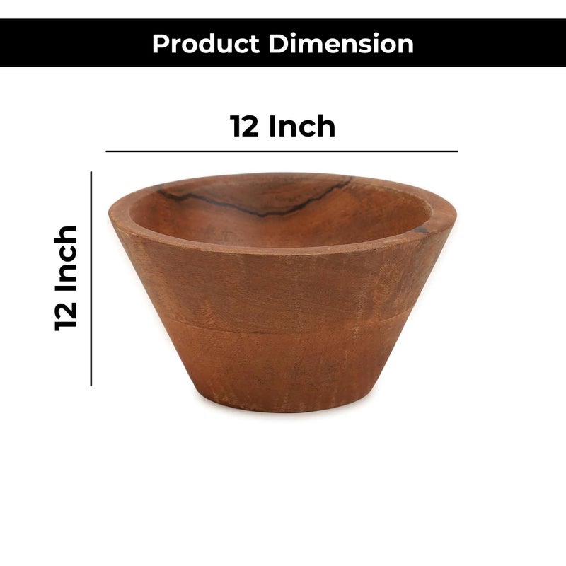 Ariya 12 Inch Acacia Wood Salad Bowl, Handmade Round Bowl for Salads, Vegetables, Fruits & Decorative Centerpieces, Elegant & Durable for Kitchen - Image 2