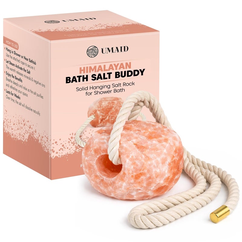 UMAID Himalayan Bath Salt Buddyâ„¢ 2 lb â€“ Hanging Mineral Salt Rock for Shower & Bath, Solid Pink Himalayan Stone for Natural Steam, Relaxation & Spa-Like Self-Care, Unique Gift for Men & Women - Image 1