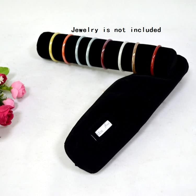SCIKHEFT Bracelet Bangle Watch Roll Travel Pouch Jewelry Organizer, Black Gray Velvet Portable Zipper Pouch with Removable Roll Insert for Standard Size 12.5" W x 2.8" Diameter. (All black) - Image 5