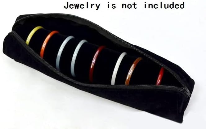 SCIKHEFT Bracelet Bangle Watch Roll Travel Pouch Jewelry Organizer, Black Gray Velvet Portable Zipper Pouch with Removable Roll Insert for Standard Size 12.5" W x 2.8" Diameter. (All black) - Image 2