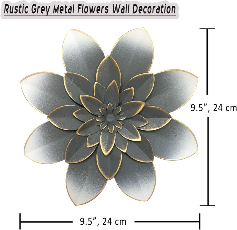 Picfarce Grey Metal Flower Wall Art Decor, 9.5“ Rustic Modern Floral Sculpture, Distressed Iron Wall Hanging Home Decoration Accent Artworks for Indoor Kitchen Bedroom Living Room Office Outdoor Garden Patio - Image 4