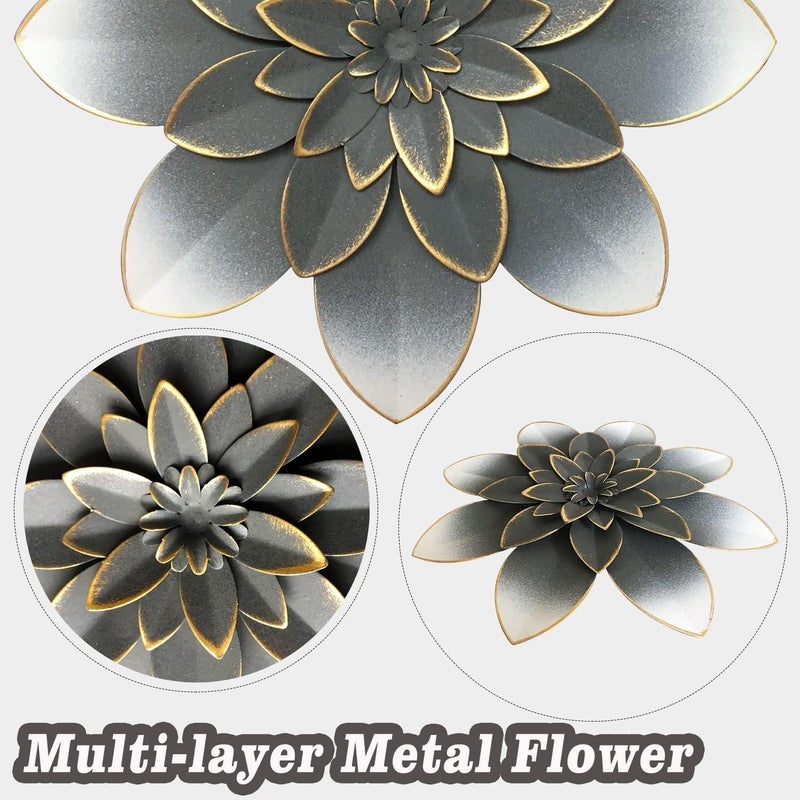 Picfarce Grey Metal Flower Wall Art Decor, 9.5“ Rustic Modern Floral Sculpture, Distressed Iron Wall Hanging Home Decoration Accent Artworks for Indoor Kitchen Bedroom Living Room Office Outdoor Garden Patio - Image 2