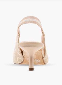 ELLE Monogram Print Slingback Pointed Toe Shoes with Kitten Heels  - Image 5