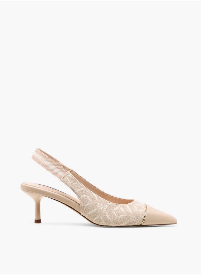 ELLE Monogram Print Slingback Pointed Toe Shoes with Kitten Heels  - Image 3