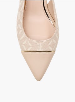ELLE Monogram Print Slingback Pointed Toe Shoes with Kitten Heels  - Image 4