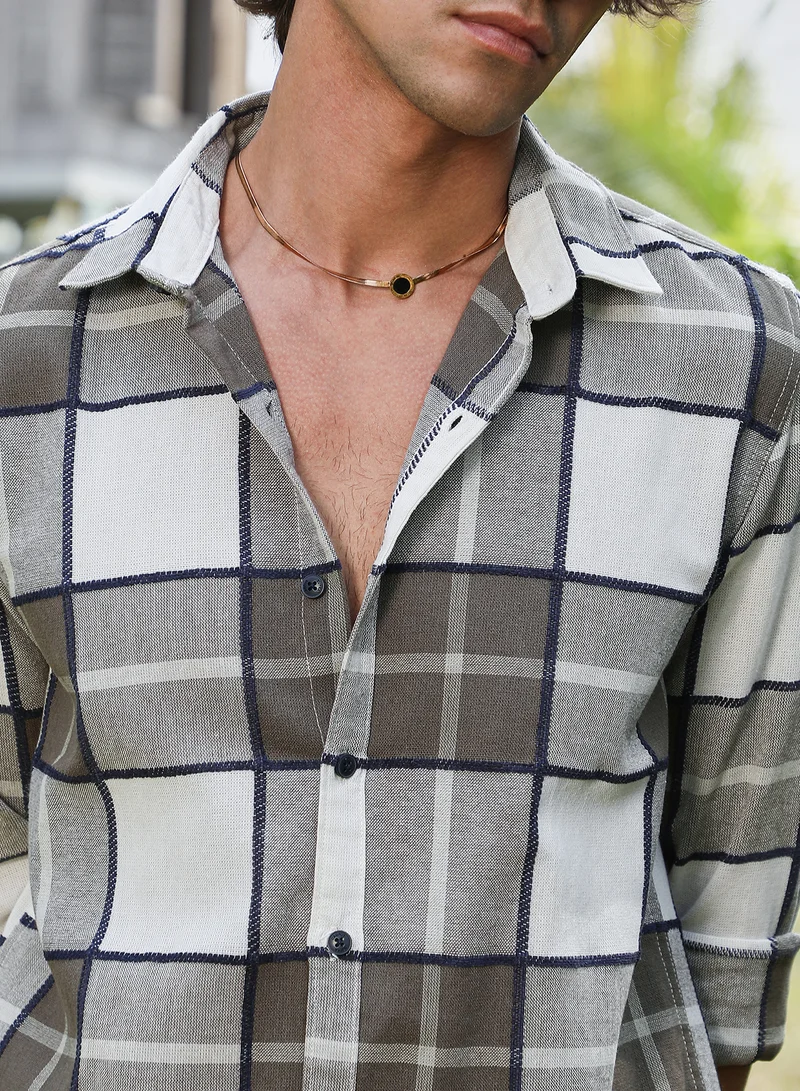 كامبوس سوترا Men's Army Green Overlaping Check Shirt