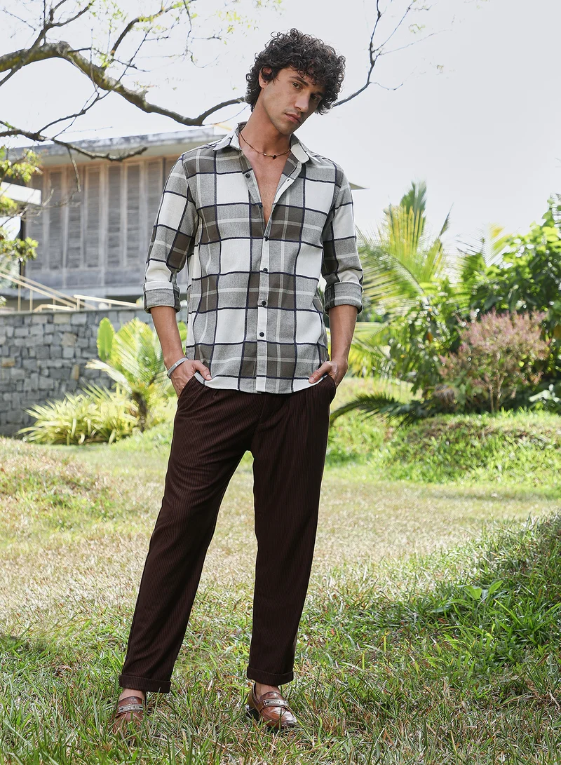 كامبوس سوترا Men's Army Green Overlaping Check Shirt