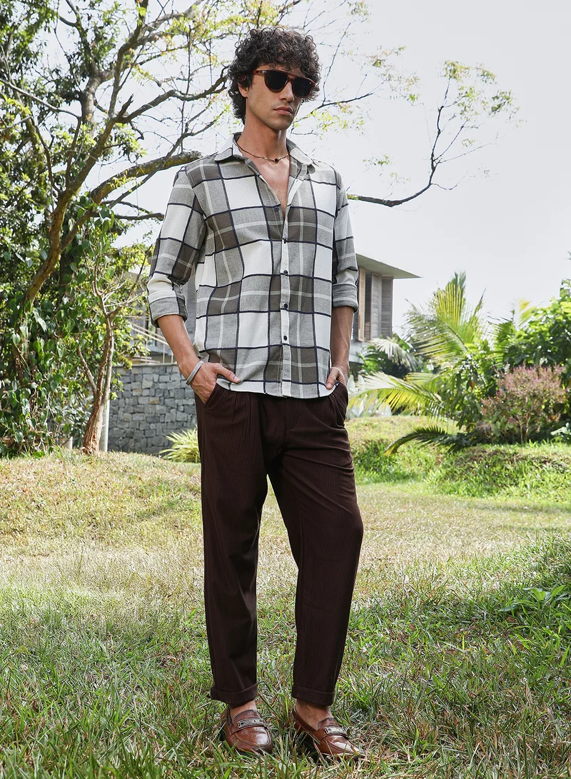 كامبوس سوترا Men's Army Green Overlaping Check Shirt