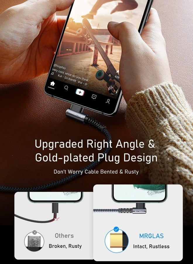 MRGLAS 3.2A USB C Charger Cable,[4-Pack, 6.6+6.6+6.6+6.6FT] USB A to USB C Right Angle Gold-Plated Type C Charger Fast Charging Durable Braided Cord for iPhone 16 15 Samsung S10 S9 Note 10 S21 LG-Grey - Image 3