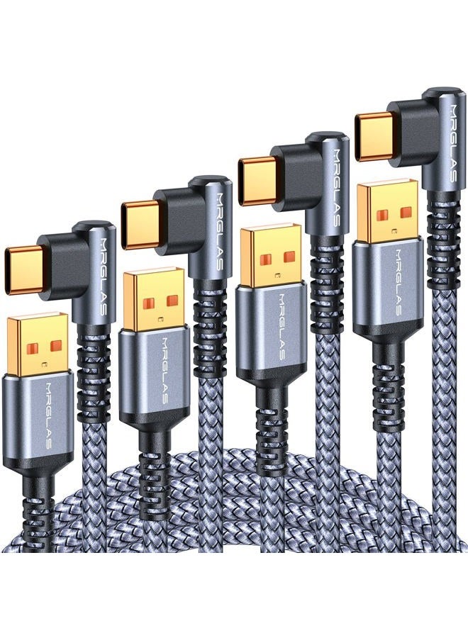 MRGLAS 3.2A USB C Charger Cable,[4-Pack, 6.6+6.6+6.6+6.6FT] USB A to USB C Right Angle Gold-Plated Type C Charger Fast Charging Durable Braided Cord for iPhone 16 15 Samsung S10 S9 Note 10 S21 LG-Grey - Image 1