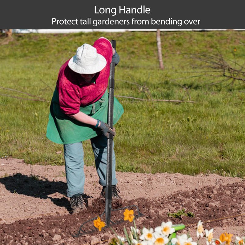 LLARGUEST Bow Rake,Thatch Rakes for Lawns, Heavy Duty Metal Garden Rake with 17 Prongs, Adjustable Yard Rock Rake for Gardening Loosening Soil, Long Handle 60 Inches - Image 3