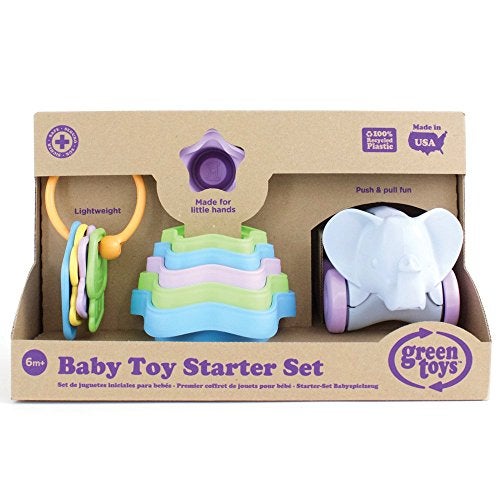 Green Toys Baby Toy Starter Set First KeysStacking CupsElephant 8 Piece Motor Skill Development Kids Toy Safe for Babies and Toddlers No BPA phthalates PVC Dishwasher Safe Recycled Plastic Made in USA - Image 1