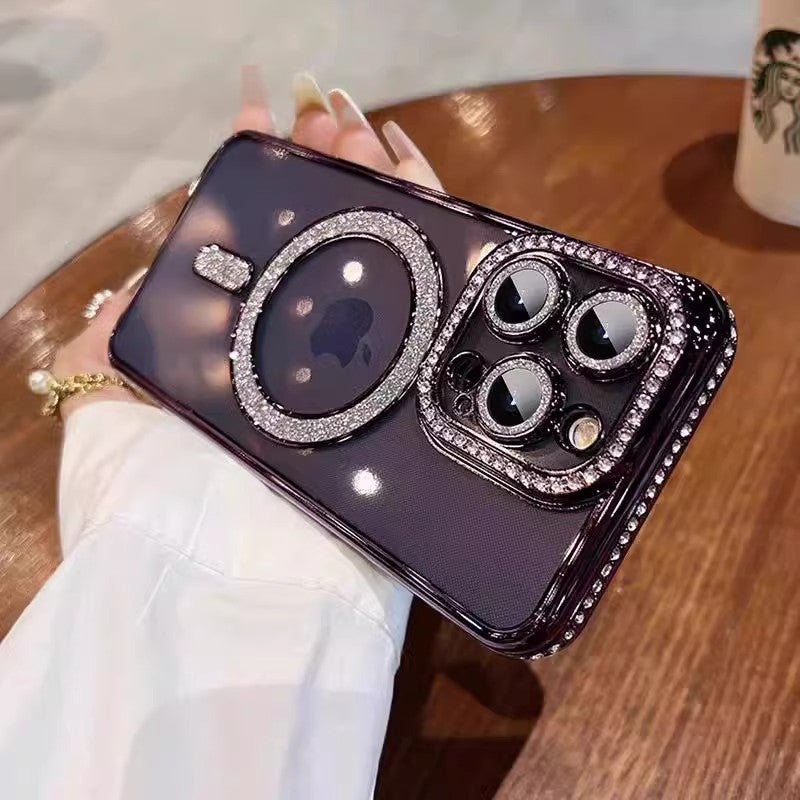 Rhinestone Magsafe Magnetic Apple 17Promax Mobile Phone Case 14 Suitable for Iphone12Pro Transparent Protective Cover - Image 1