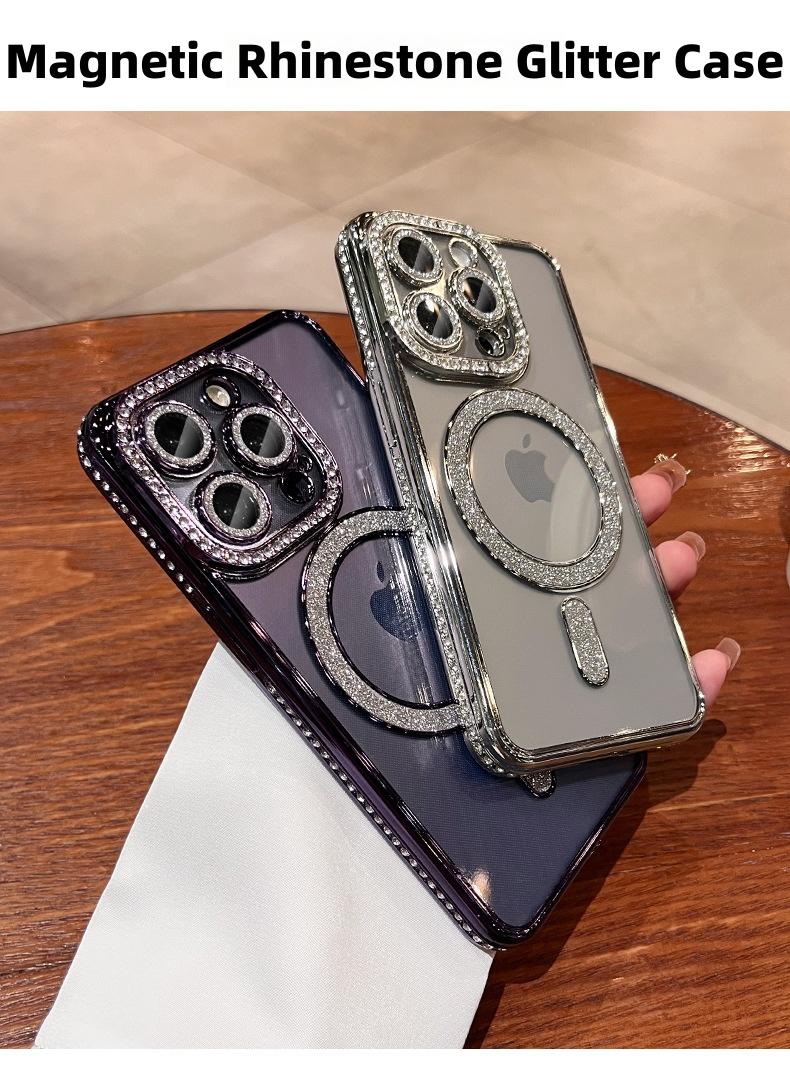 Rhinestone Magsafe Magnetic Apple 17Promax Mobile Phone Case 14 Suitable for Iphone12Pro Transparent Protective Cover - Image 5