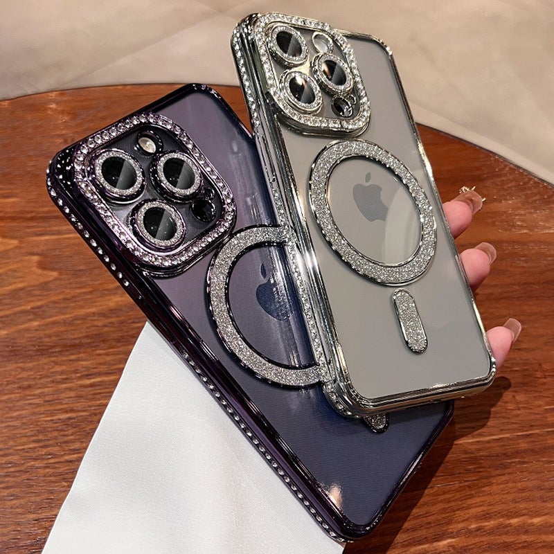 Rhinestone Magsafe Magnetic Apple 17Promax Mobile Phone Case 14 Suitable for Iphone12Pro Transparent Protective Cover - Image 3