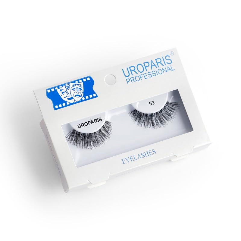 Uroparis 53 Eyelashes for Women — Tapered Handmade Eye Lashes | Lightweight False Lashes with Premium Virgin Hair | Invisible Band | For Glam Look & Enhance Beauty (Black) - 1 Pair - Image 1