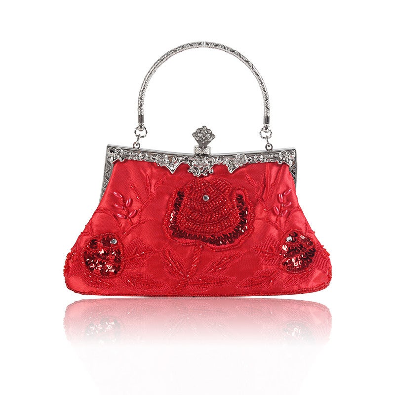 Vintage Beaded Evening Clutch Purse Red