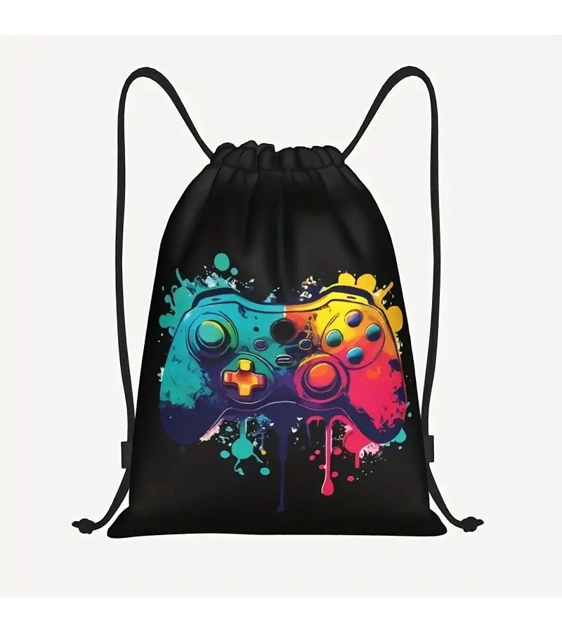 Neon Game Controller Drawstring Backpack 32.8cm Lightweight For School Travel Gift - Image 1