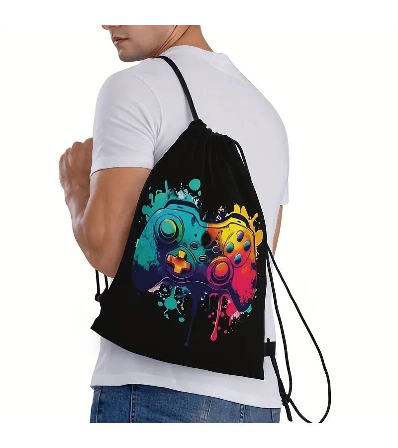 Neon Game Controller Drawstring Backpack 32.8cm Lightweight For School Travel Gift - Image 5