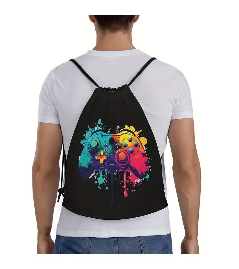 Neon Game Controller Drawstring Backpack 32.8cm Lightweight For School Travel Gift - Image 2