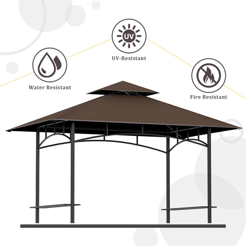aonear Grill Gazebo Replacement Canopy Top - AONEAR 5'x8' Outdoor BBQ Tent Roof Cover Double Tiered Outdoor Grill Shelter Fit for Model L-GG001PST-F (Brown) - Image 1