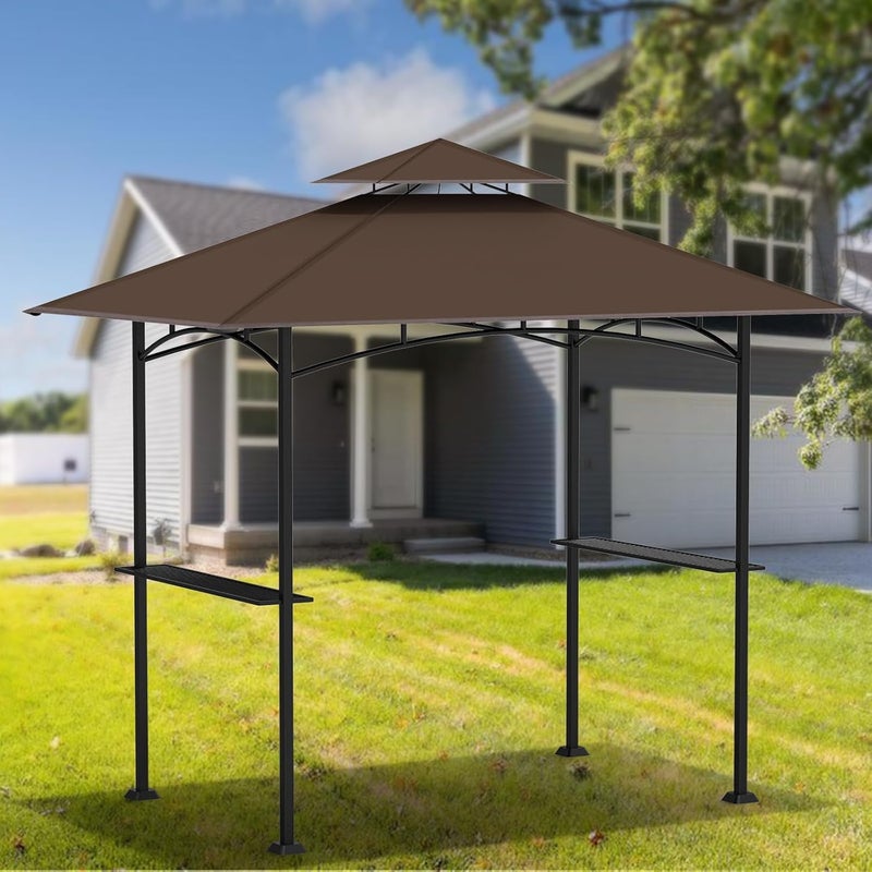 aonear Grill Gazebo Replacement Canopy Top - AONEAR 5'x8' Outdoor BBQ Tent Roof Cover Double Tiered Outdoor Grill Shelter Fit for Model L-GG001PST-F (Brown) - Image 5
