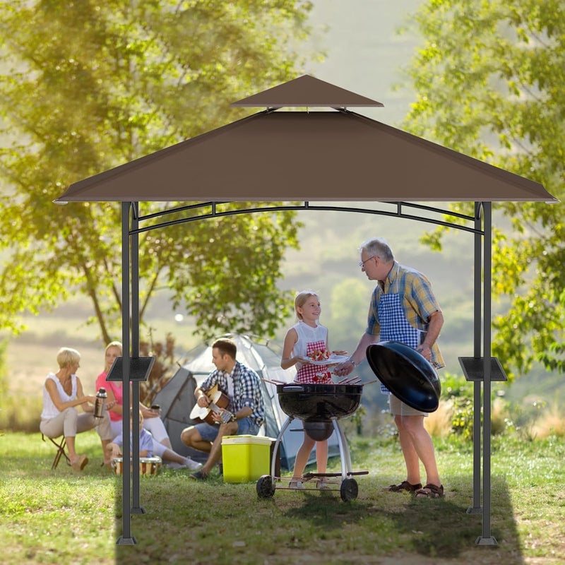 aonear Grill Gazebo Replacement Canopy Top - AONEAR 5'x8' Outdoor BBQ Tent Roof Cover Double Tiered Outdoor Grill Shelter Fit for Model L-GG001PST-F (Brown) - Image 4