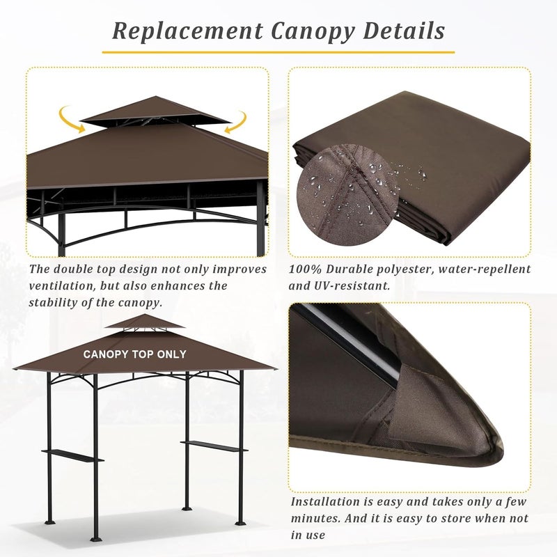 aonear Grill Gazebo Replacement Canopy Top - AONEAR 5'x8' Outdoor BBQ Tent Roof Cover Double Tiered Outdoor Grill Shelter Fit for Model L-GG001PST-F (Brown) - Image 3