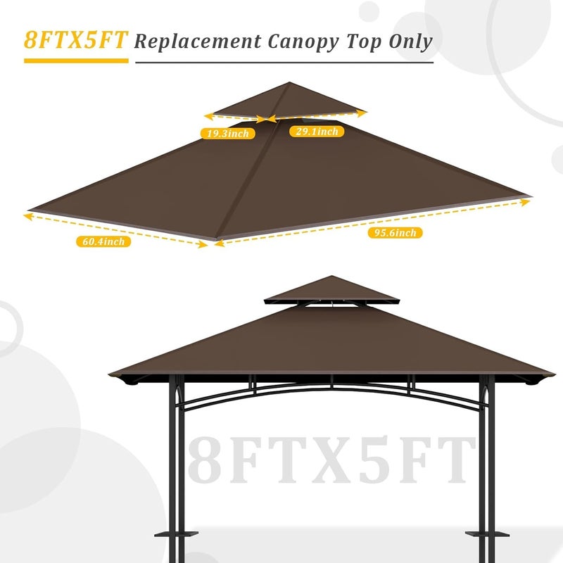 aonear Grill Gazebo Replacement Canopy Top - AONEAR 5'x8' Outdoor BBQ Tent Roof Cover Double Tiered Outdoor Grill Shelter Fit for Model L-GG001PST-F (Brown) - Image 2