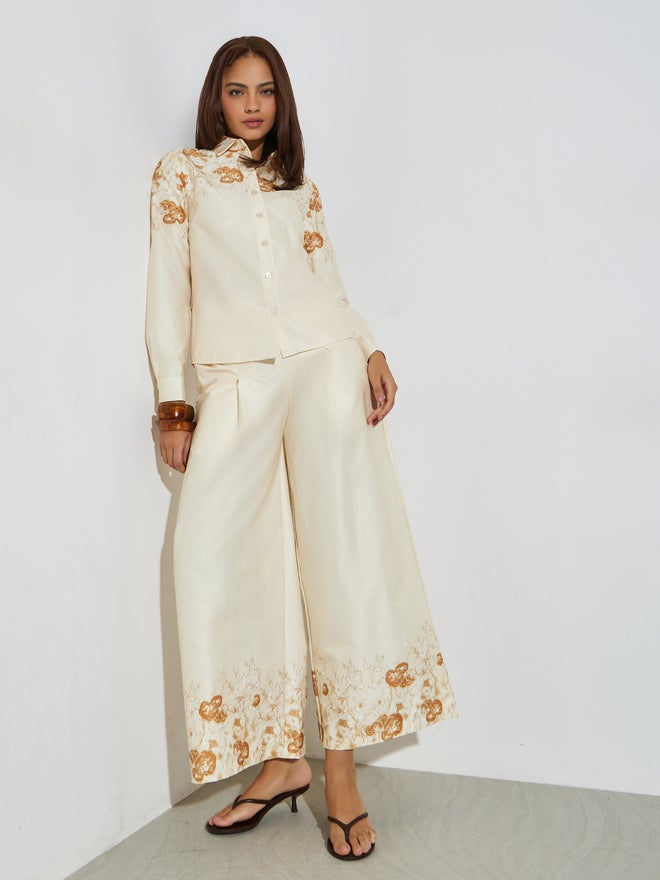 Styli Cream Printed Shirt and Wide Leg Pants Set - Image 3