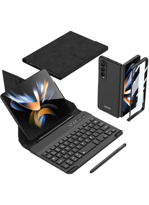 Samsung Galaxy Z Fold 4 Bluetooth Keyboard Case Leather Cover with (Keyboard Case + Fold 4 Case + S Pen) Kickstand Wireless Bluetooth Connects Detachable Keyboard for Galaxy Fold 4
