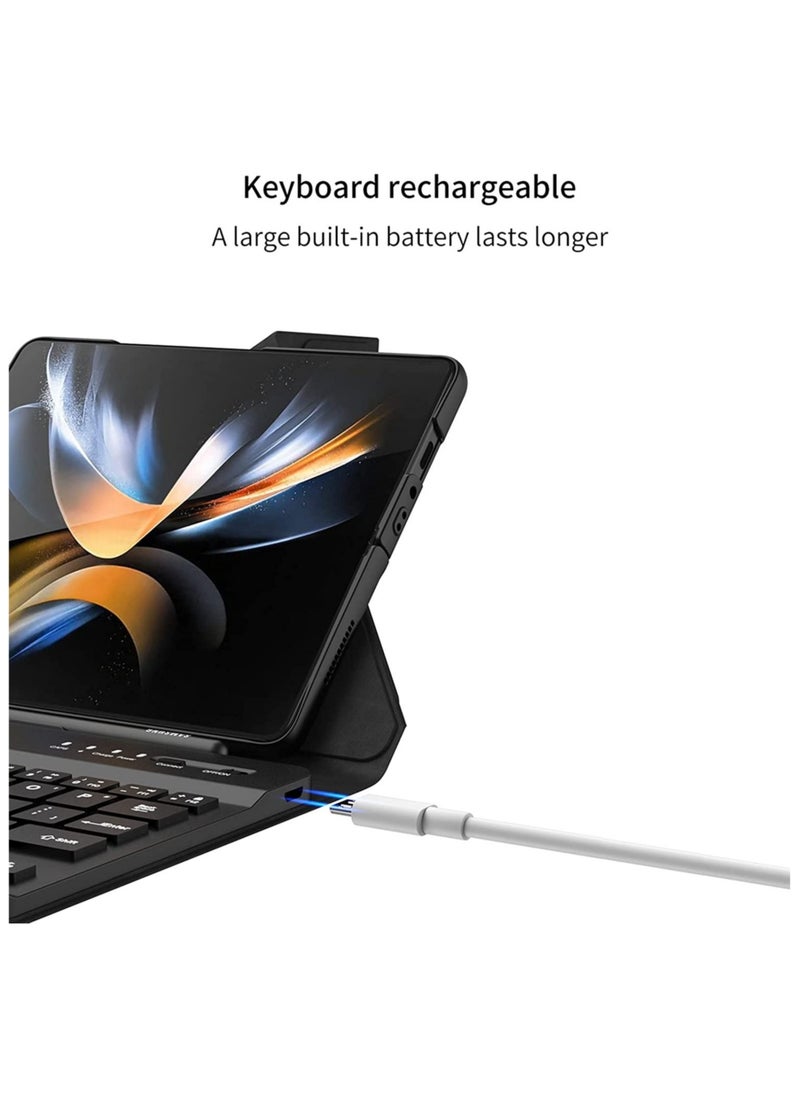 ELTRAZONE - Samsung Galaxy Z Fold 4 Bluetooth Keyboard Case Leather Cover with (Keyboard Case + Fold 4 Case + S Pen) Kickstand Wireless Bluetooth Connects Detachable Keyboard for Galaxy Fold 4 - Image 1