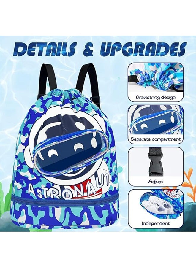 JS Children's Swimming Drawstring Backpack, Children's Swimming Bag, Beach Bag, Sports Fitness Bag, Dry and Wet Separation Suitable for Gym Sports Beach Pool Gear - Image 2