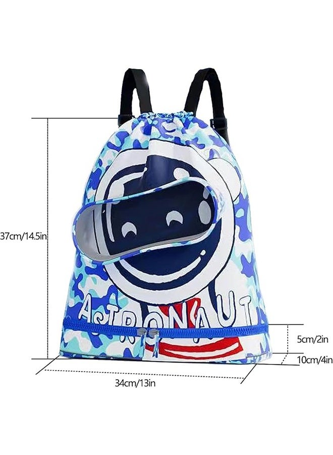 JS Children's Swimming Drawstring Backpack, Children's Swimming Bag, Beach Bag, Sports Fitness Bag, Dry and Wet Separation Suitable for Gym Sports Beach Pool Gear - Image 4