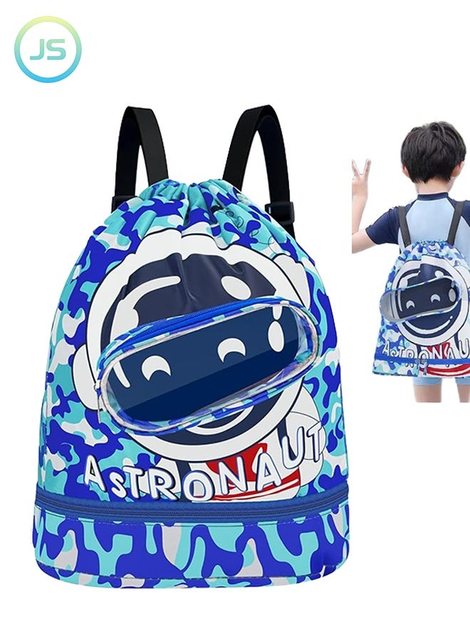 JS Children's Swimming Drawstring Backpack, Children's Swimming Bag, Beach Bag, Sports Fitness Bag, Dry and Wet Separation Suitable for Gym Sports Beach Pool Gear - Image 1
