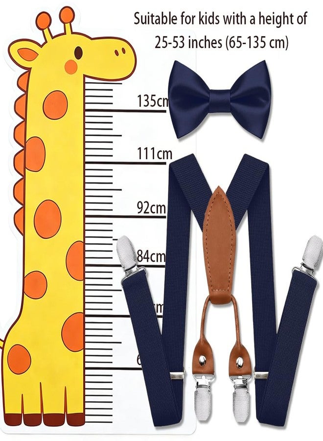 Vexadrix 4-Clips Kids Suspenders & Pre-Tied Bow Tie Set Adjustable 27in for 1-8 Years Boys Girls Wedding Birthday Formal Accessories (Navy Blue) - Image 2