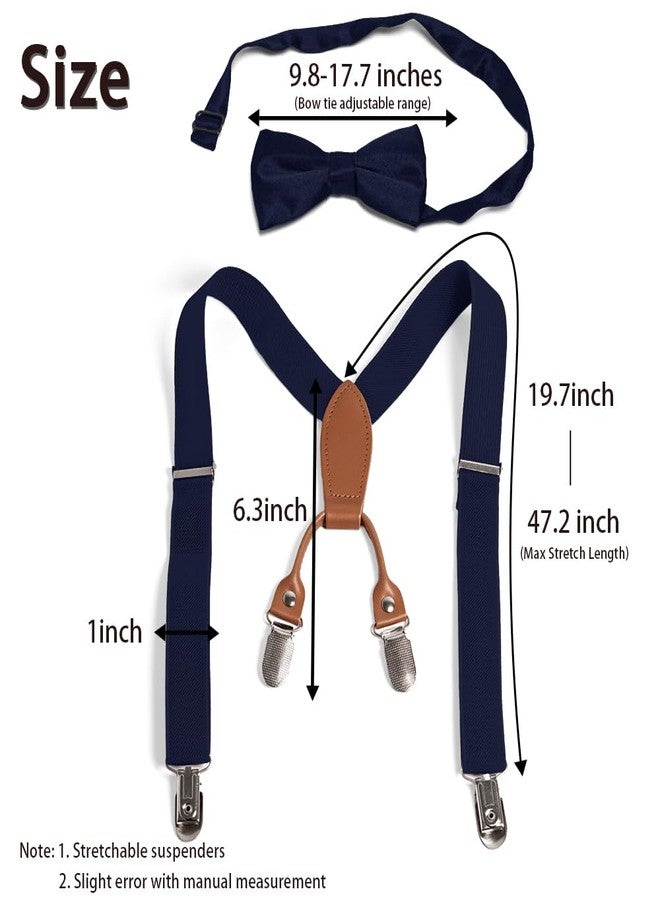 Vexadrix 4-Clips Kids Suspenders & Pre-Tied Bow Tie Set Adjustable 27in for 1-8 Years Boys Girls Wedding Birthday Formal Accessories (Navy Blue) - Image 3