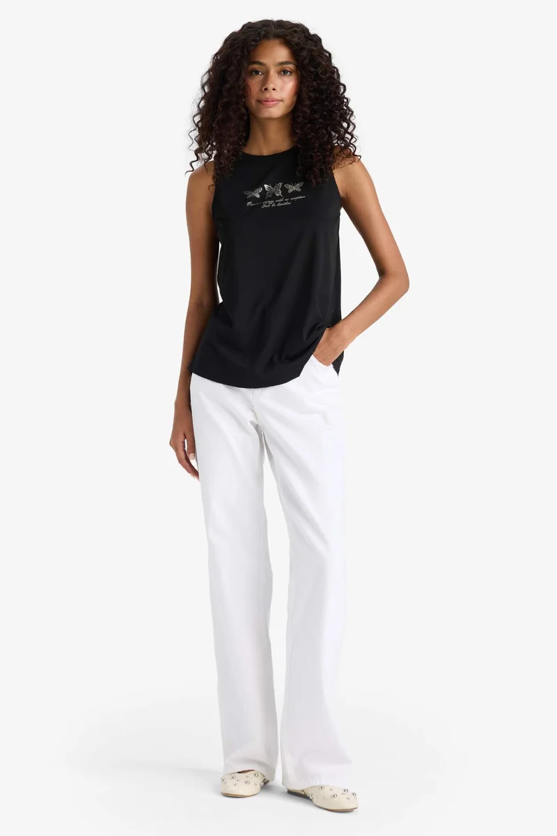ديفاكتو Relax Fit Printed Crew Neck Tank Top