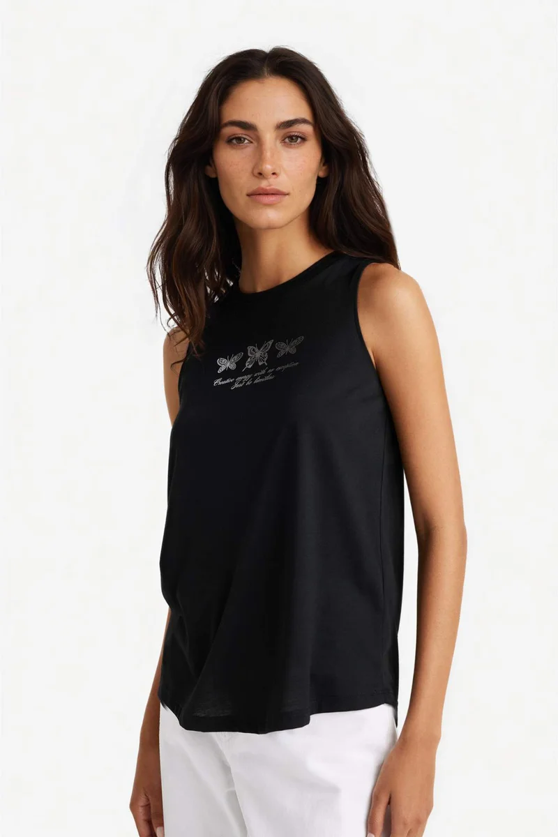 ديفاكتو Relax Fit Printed Crew Neck Tank Top
