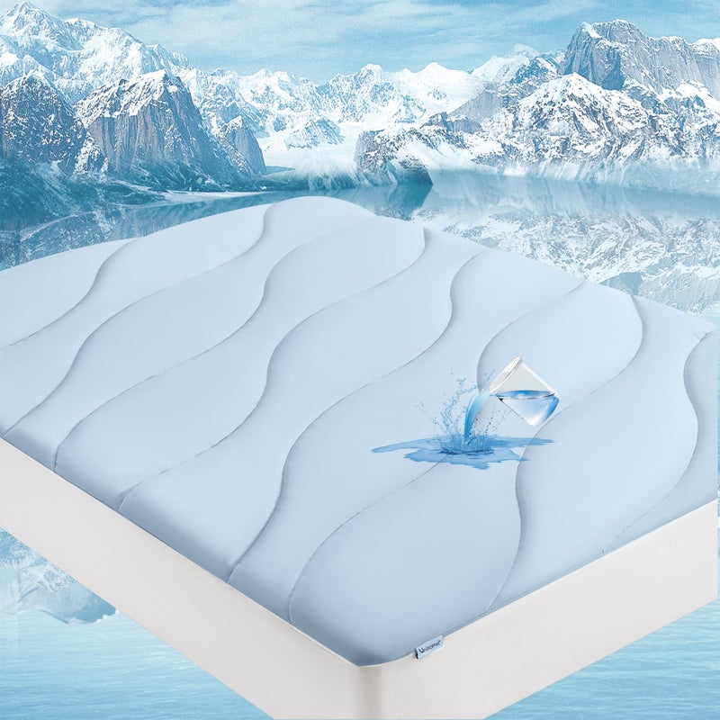 Unikome Ultra Soft Waterproof Queen Size Mattress Pad, Cooling Mattress Protector for Hot Sleepers, 5-Layers Noiseless Washable Mattress Cover with 8"-21" Deep Pocket (Light Blue, 60x80) - Image 1