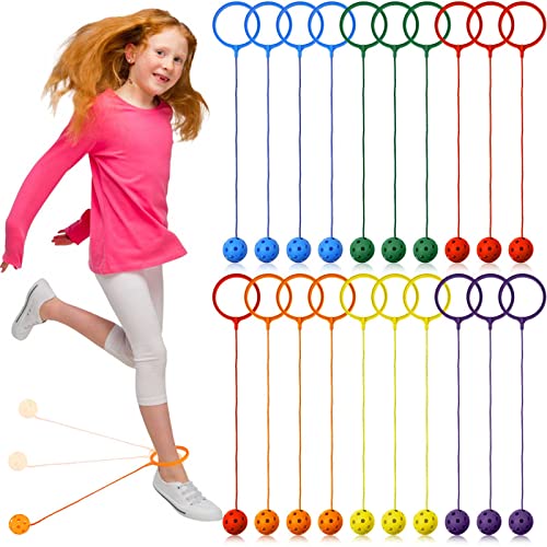 Glimin 30 Pack Skip Ball for Kids Foldable Flash Wheel Skip Ball Swingball Set Assorted Colors Outside Game Toys for Age 6 7 8 9 10 Fun Jumper and Exercise Equipment - Image 1