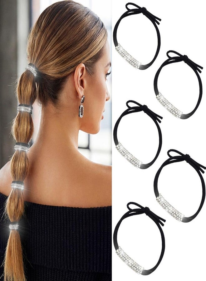 CAKURE Rhinestone Hair Ties Silver Sparkly Ponytail Holder Rhinestone Hair Accessories for Women (Pack of 5) - Image 1