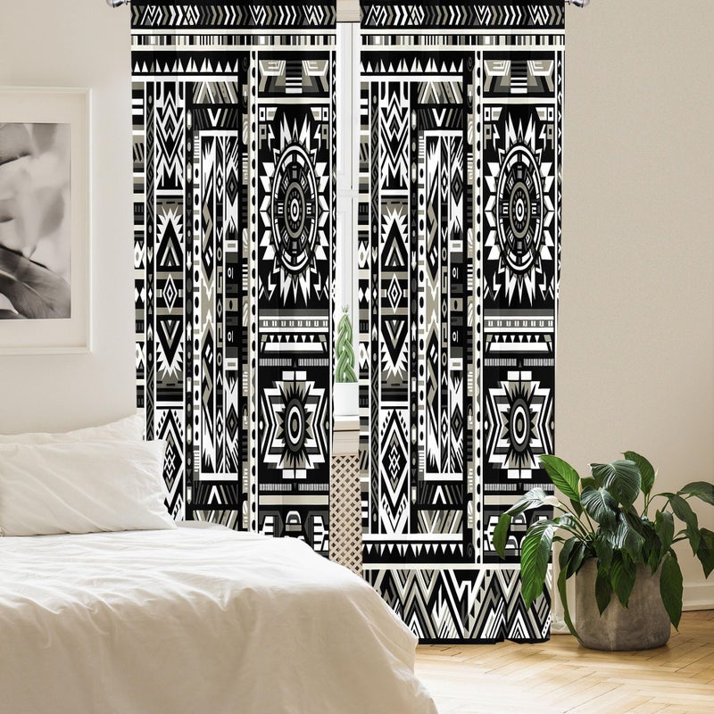 أمبيسون Ambesonne Southwestern Window Stertains تصميم ألوان أحادية اللون مع أسهم متعرجين وأشكال ثقافية ديكور خفيفة الوزن ثنائية الطبقات مع زوج جيب قضيب - 28 "" × 63 " - Image 4