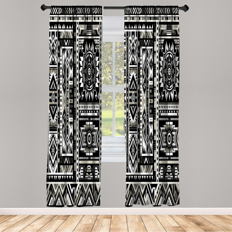 أمبيسون Ambesonne Southwestern Window Stertains تصميم ألوان أحادية اللون مع أسهم متعرجين وأشكال ثقافية ديكور خفيفة الوزن ثنائية الطبقات مع زوج جيب قضيب - 28 "" × 63 " - Image 2