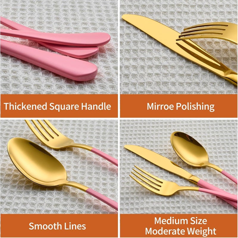 Lekoton 20 Piece Gold and Pink 180 Flatware Utensil Set for 4 Include Dinner KnifeDinner ForksDinner SpoonsSalad ForksTeaspoonsSilverware Set for 4 Dishwasher Safe - Image 3