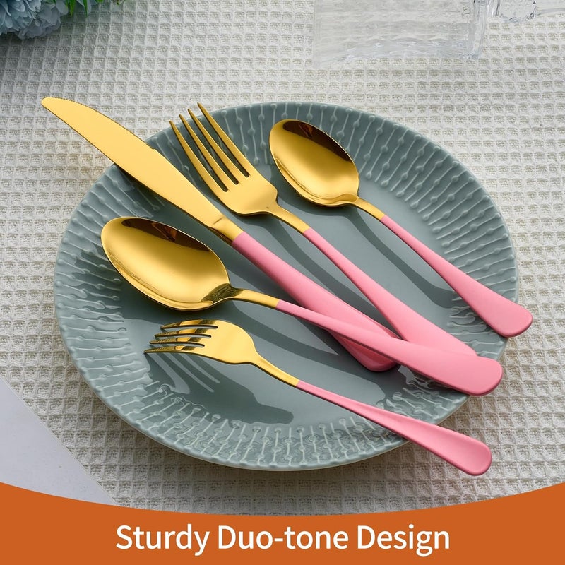 Lekoton 20 Piece Gold and Pink 180 Flatware Utensil Set for 4 Include Dinner KnifeDinner ForksDinner SpoonsSalad ForksTeaspoonsSilverware Set for 4 Dishwasher Safe - Image 5