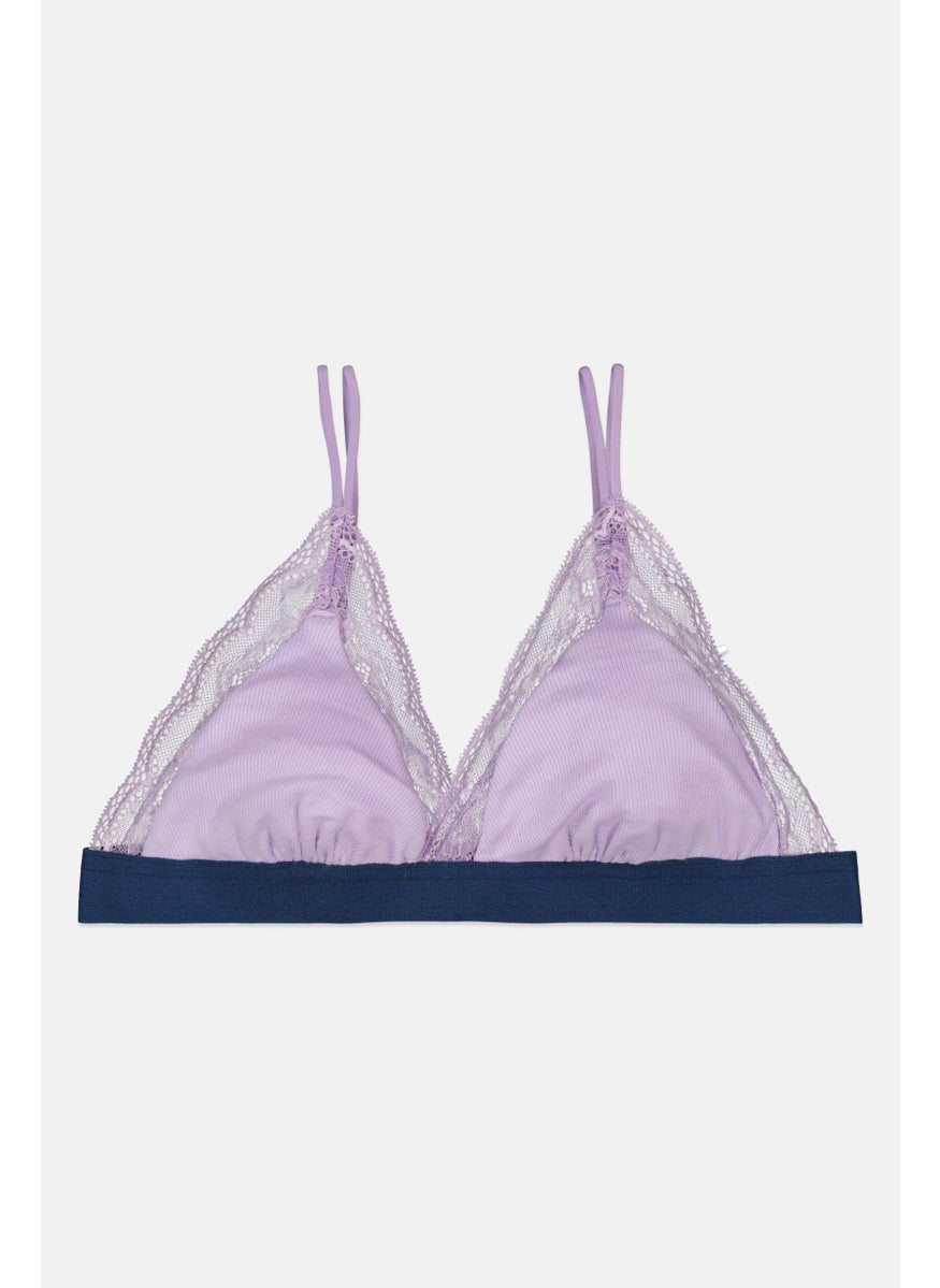 hunkemoller - Women Non Padded Lace Trim Triangle Bra, Purple - Image 1